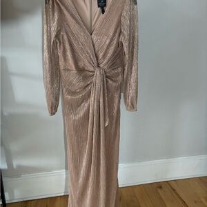 NEW Adrianna Papell Metallic Mesh Draped Gown - Light Gold - Size 4
